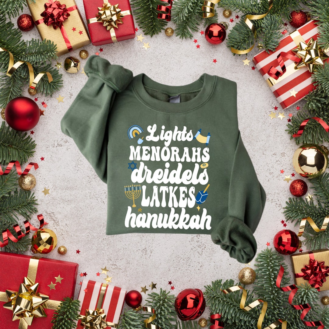 Light Menorahs Dreidels Lakes Hanukkah Sweater Happy Etsy