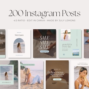 200 Instagram Posts, Green Modern Aesthetic Instagram Engagement Posts Minimalist Instagram Business Templates, Canva Social Media Templates