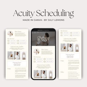 May include: A mockup of a website for a business called "Perfection by Nancy". The website features a light brown background with a white text box that says "Meet Nancy", "Our Services", "8 Success Lane, London", "Contact", "Opening Hours", "FAQs", and "Policy".