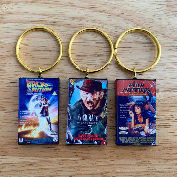 Miniature VHS Movie Keyring | ANY Movie You Like | Novelty 80s Film Gift | Secret Santa | Birthday Party Bags | Deluxe Gold Keychains