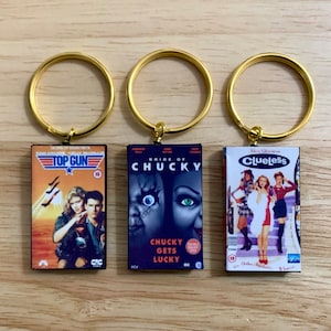 Miniature VHS Movie Keyring | ANY Movie You Want | Novelty 80s Film Gift | Secret Santa | Birthday Party Bags | Deluxe Gold Keychains