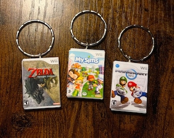 Miniature Wii Game Keyring | ANY Game You Like | Novelty Keyrings | Gamers Keyrings | Birthday Party Bags | Stocking Fillers Keychain Toys