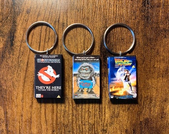 Miniature VHS Movie Keyring | ANY Movie You Like | Novelty Video Film Gift Keychain | Secret Santa | Birthday Party Bags | Keyring Charm