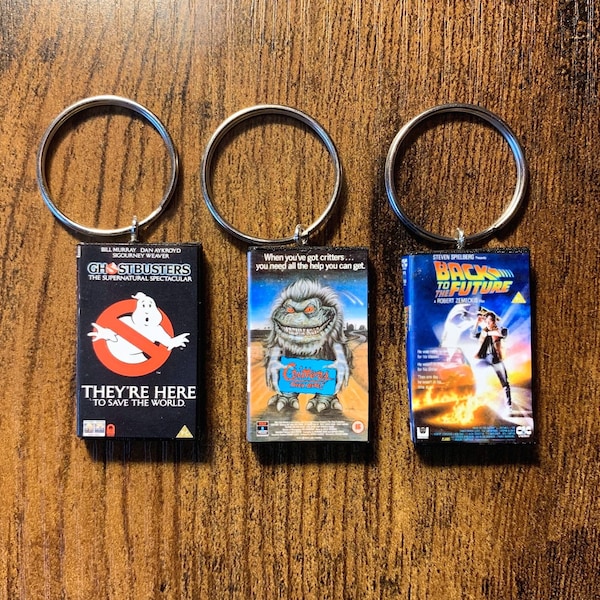 Miniature VHS Movie Keyring | ANY Movie You Like | Novelty Video Film Gift Keychain | Secret Santa | Birthday Party Bags | Keyring Charm