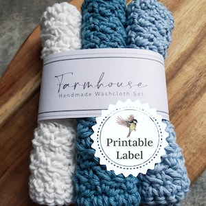 Labels washandje boerderij - afdrukbaar - digitale download - haken - breien - doe-het-zelf