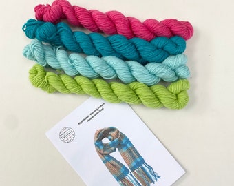 Rigid Heddle Loom Scarf Weaving Kit: Pink Turquoise Wool Scarf Pattern