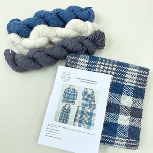 Scarf weaving kit for weaver who already has a rigid heddle loom - weave a navy and grey houndstooth scarf with the pattern and yarn.