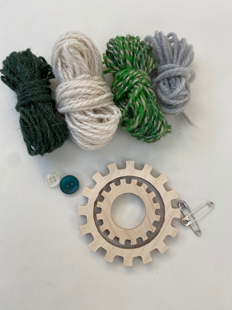 Green and grey yarn with flower weaving kit
