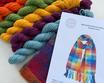 Rainbow Wool Scarf Weaving Kit: Rigid Heddle Loom Project