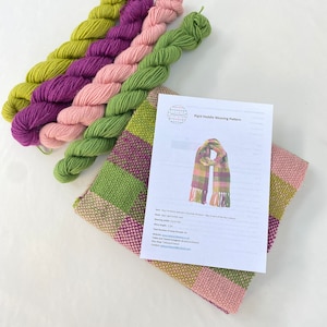 Scarf weaving kit, gift for weaver who already has a rigid heddle loom  - weave a pink and green British wool scarf using the pattern