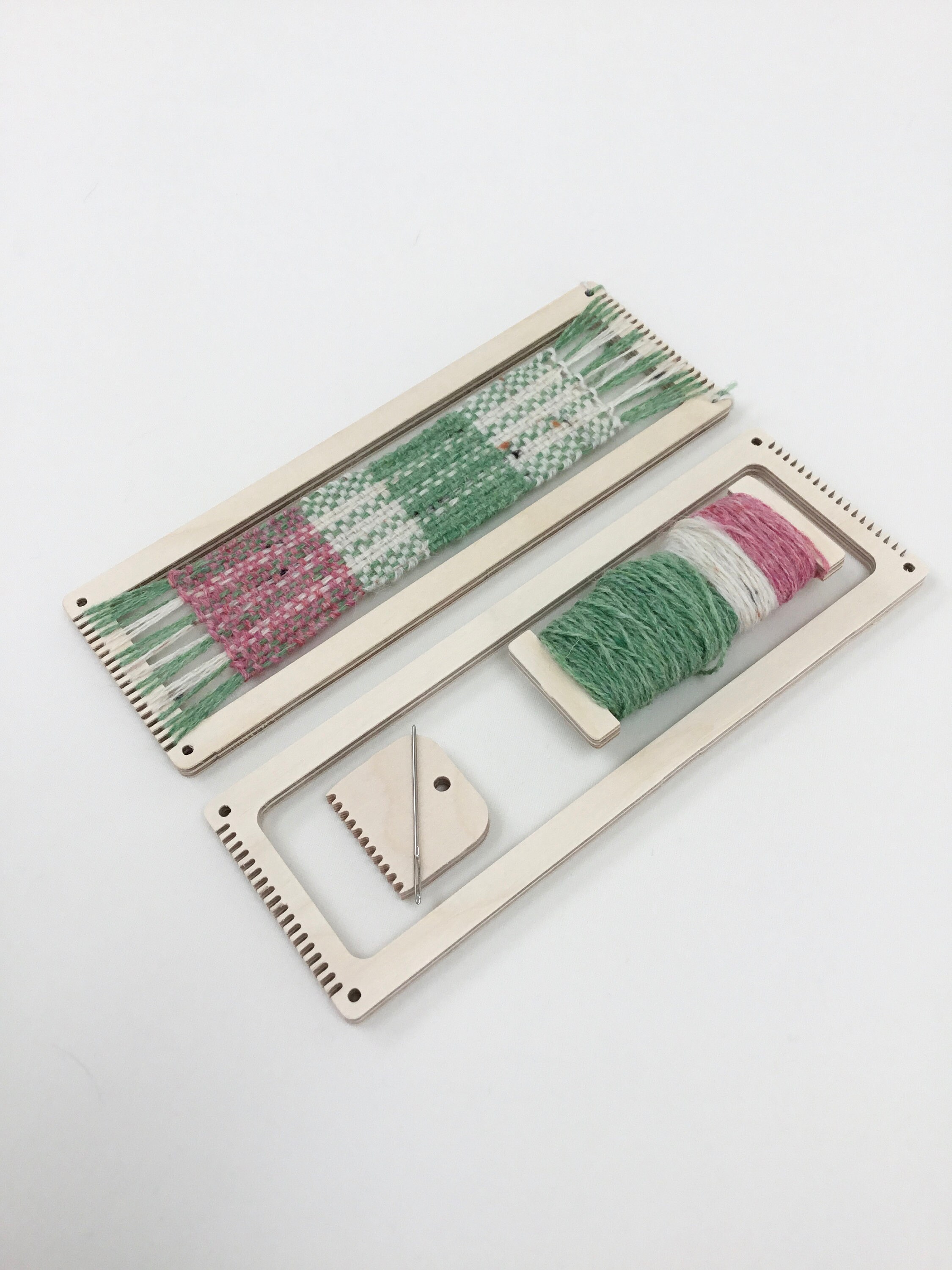 Bookmark Weaving Kit, Mini Loom, Learn to Weave With Green, Pink