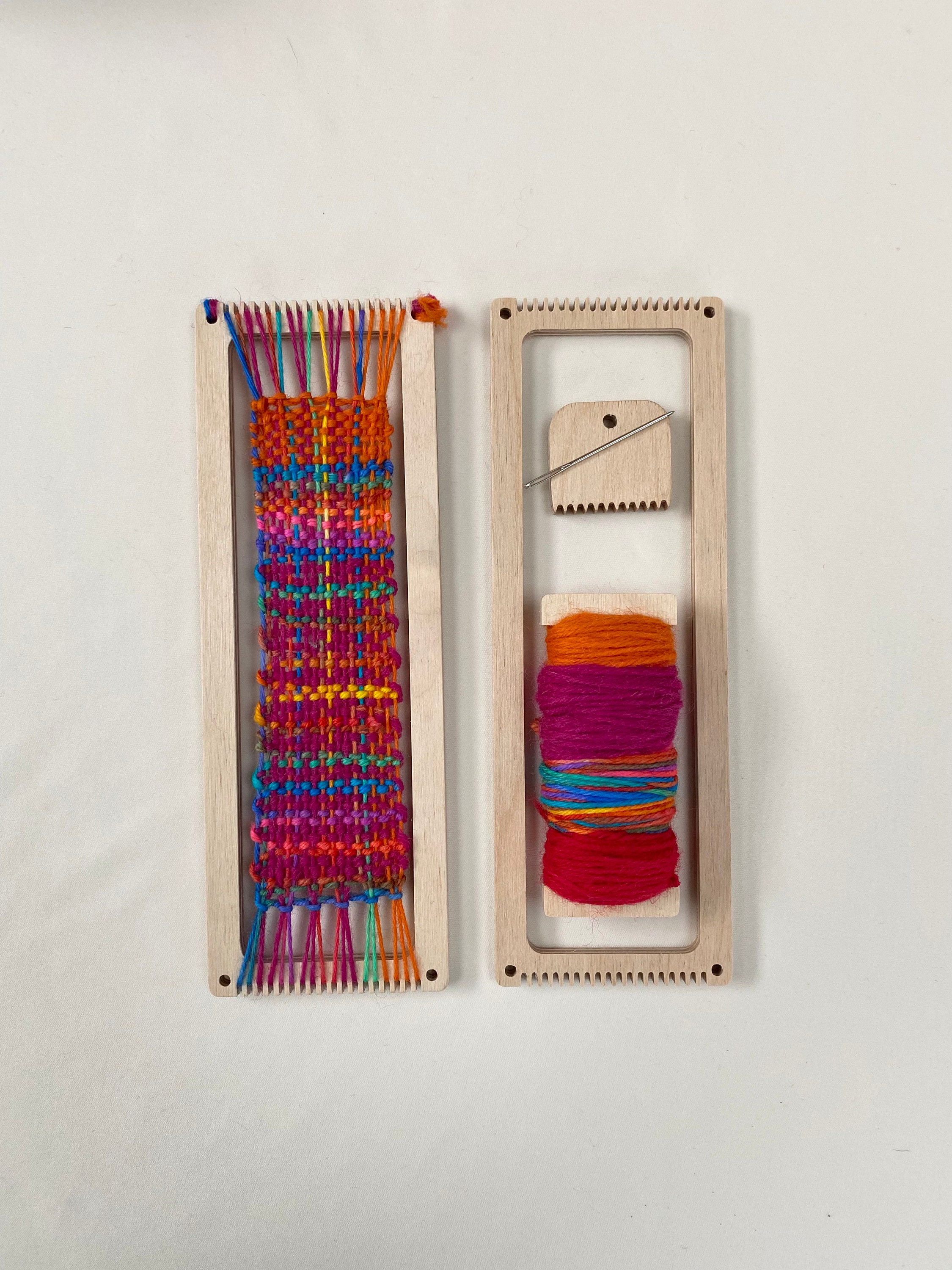 Bookmark Weaving Kit, Mini Loom, Learn to Weave With Green, Pink