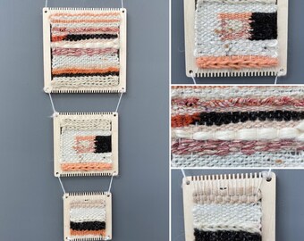 Wall hanging weaving kit, three mini looms, selection of wools and yarns, some handspun, silk and alpaca fibres,  instructions included