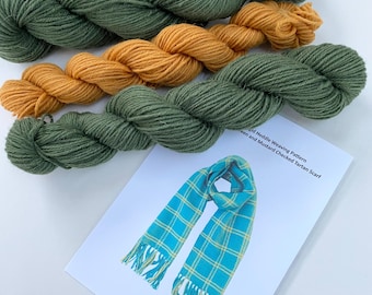 Tartan Scarf Weaving Kit: Green & Mustard British Wool (Loom Not Included)