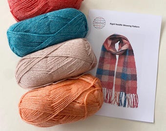 Scarf Weaving Kit: Orange Turquoise Lyocell Wool Scarf Pattern