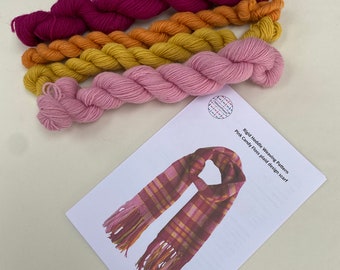 Scarf weaving kit for weaver who already has a rigid heddle loom  - weave a beautiful pink green  scarf with pattern, yarn and instructions.