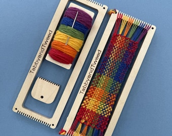 Rainbow Weaving Loom Bookmark Craft Kit: British Wool Yarn, Reusable Loom
