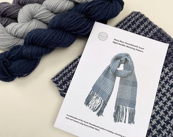 Houndstooth Scarf Weaving Kit: Blue & Gray British Wool (Loom Not Included)