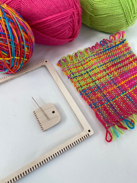 Square Frame Loom Weaving Kit, Various Loom Sizes, Yarn in Rainbow, Pink  and Lime Shades, Learn to Weave on This Portable Reusable Loom 