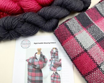 Rigid Heddle Loom Scarf Weaving Kit: Pink & Grey Wool Scarf Pattern