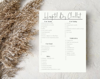 Minimalist Hospital Bag Packing Checklist Tan Instant Download