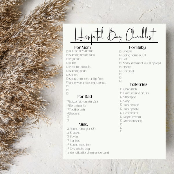 Minimalist Hospital Bag Packing Checklist Tan Instant Download