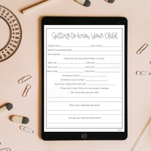 Getting to Know Your Child- Parent Survey/ Beginning of the Year/ Back to School Questionnaire for Teachers Instant Download PDF Printable