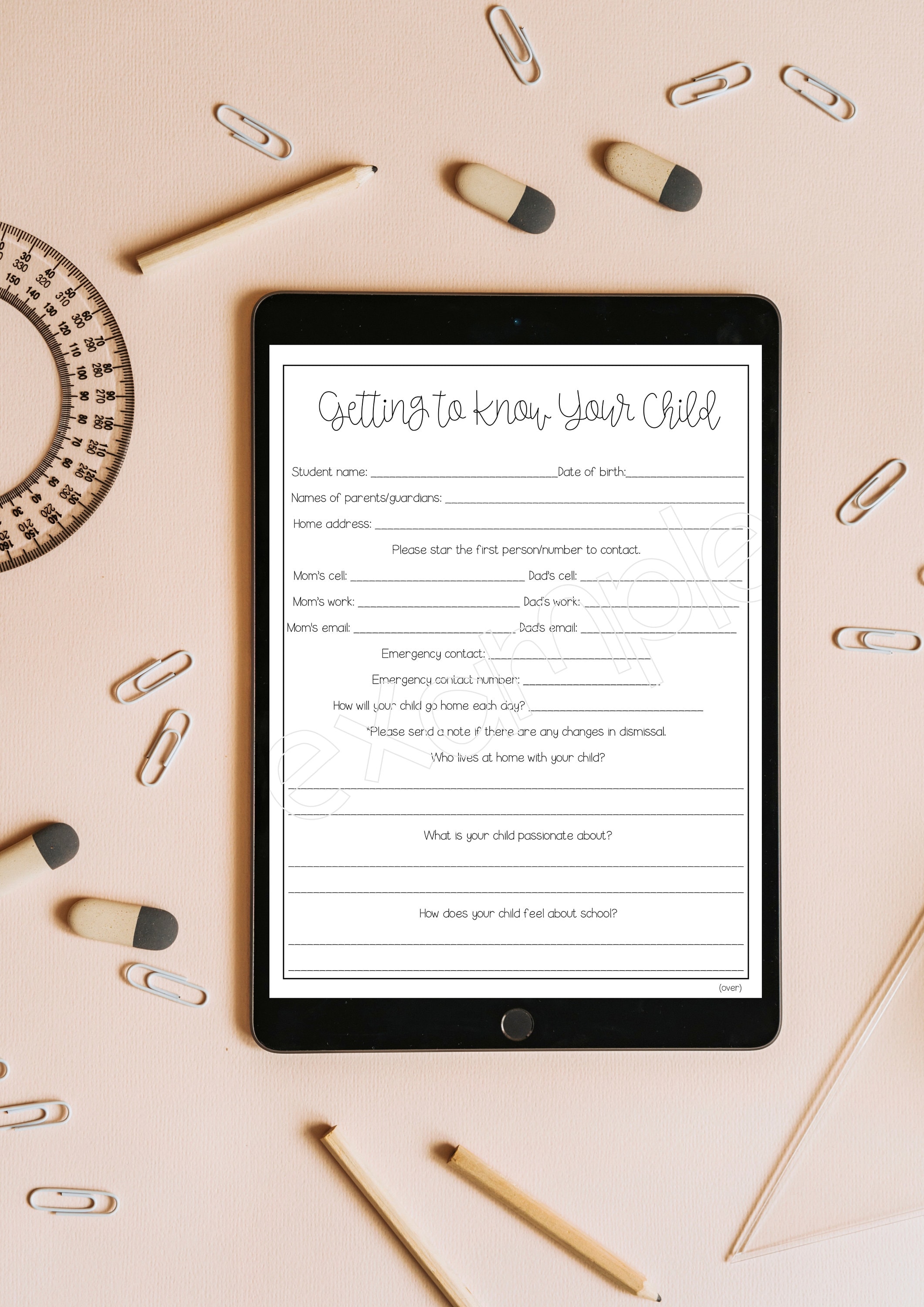 Getting to Know Your Child- Parent Survey/ Beginning of the Year/ Back to School Questionnaire for Teachers Instant Download PDF Printable