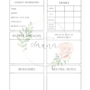 Parent Teacher Conference Printable Form Digital Print - Etsy