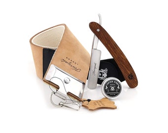 Rasierset 3-teiliges Rasierset Cut Throat Razor Leather Strop Rasierset aus Holz