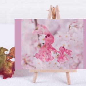 Carte de Pâques lapins fleurs Cadeau de Pâques pour mère Carte de lapin de Pâques rose Carte faite à la main de Pâques Cadeau d’amour rose pour petite amie