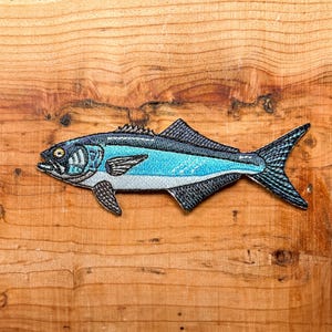 Bluefish Embroidered Patch | 4 Inch Iron On Fishing Patch for Jackets, Hats & Bags