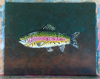 Original Rainbow Trout Acrylic Painting on Canvas Board | Wildlife Art