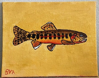 Golden Trout Mini Painting | 4x5 in | Acrylic on Canvas Board | Original Artwork
