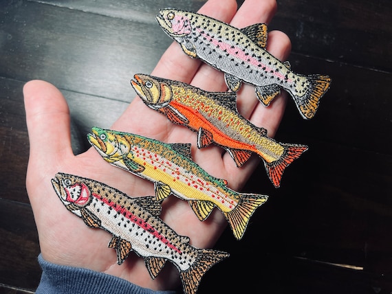 Trout Patch Set of 4 Rainbow x2, Brook, Brown Quality Embroidered
