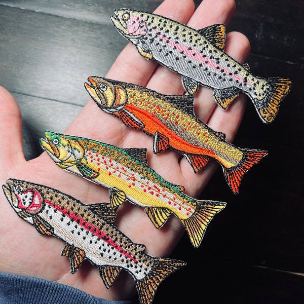 Trout Embroidered Iron-On Patch Set: Fly Fishing Patches