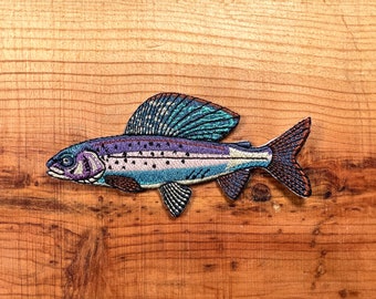 Arctic Grayling Patch | Quality Fish Patches for Jackets, Hats, Vests, Backpacks | Fly Fishing Gifts