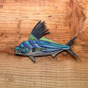 Roosterfish Embroidered Patch | 4 Inch Iron On Saltwater Fishing Patch for Jackets & Hats