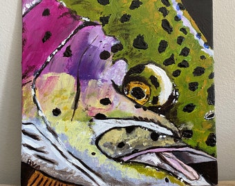 Colorful Rainbow Trout Acrylic Painting | Original Artwork on Canvas Board