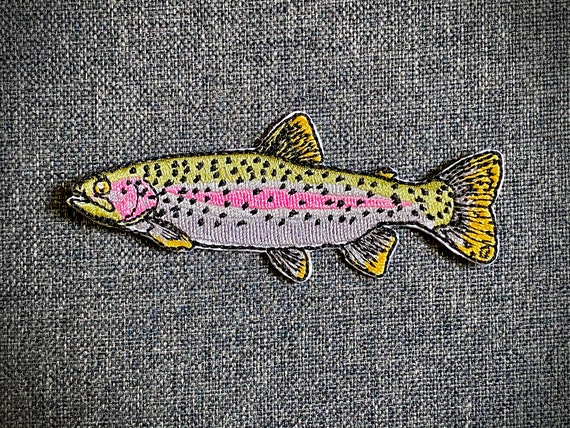 Trout Striped Fly Fishing Embroidered Patch Iron On Fisherman BLK