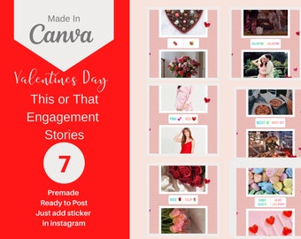 7 Valentines Day This or That Instagram Canva Templates | Social Media Marketing | Content | Ready to Post