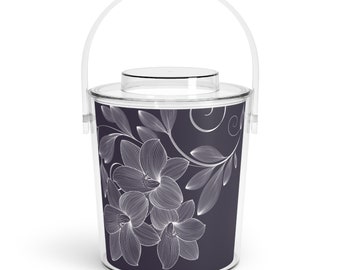 Black and white floral Ice Bucket with Tongs