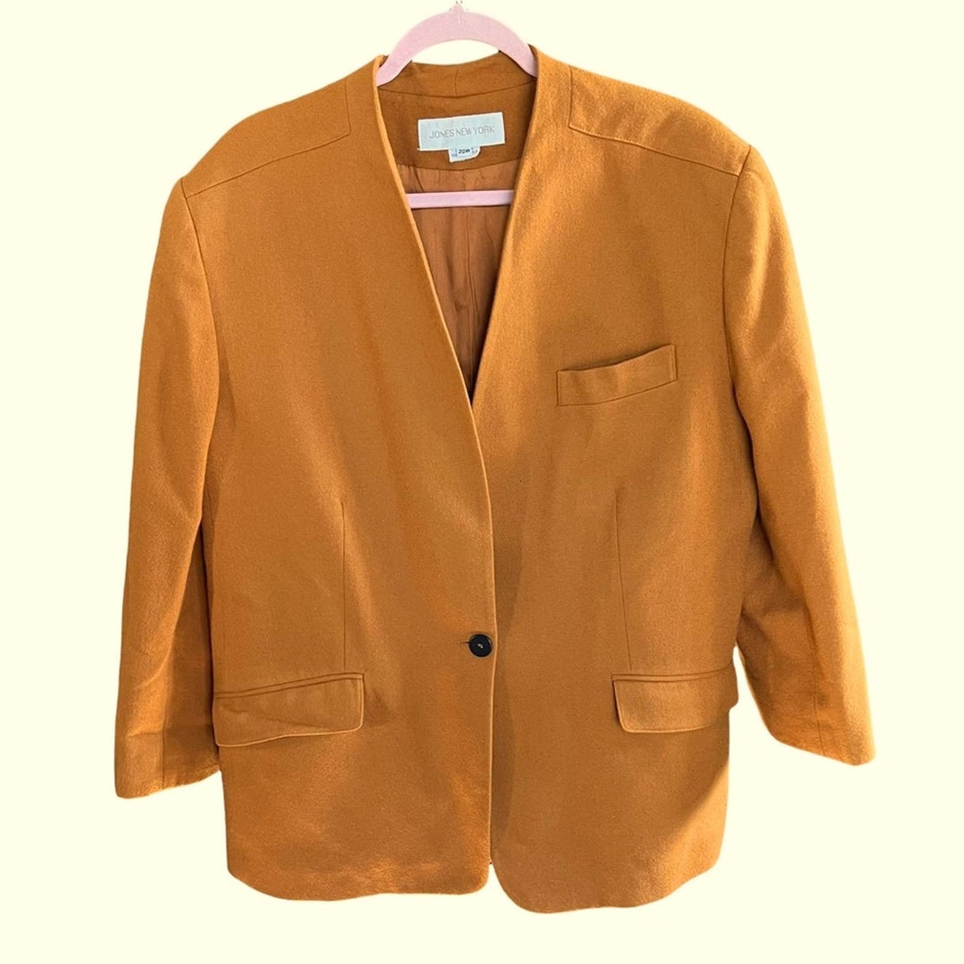 Vintage Jones New York Caramel Color Collarless Blazer Jacket Etsy