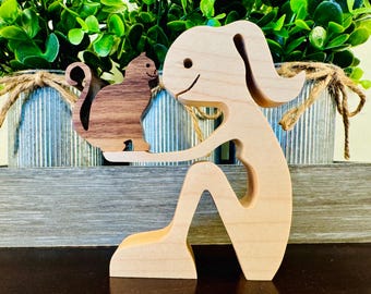 Hand crafted Girl and Cat Wooden sculpture- personalized option available
