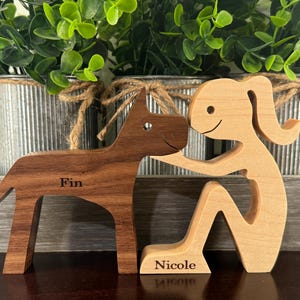 Hand crafted Girl and Dog Wooden sculpture- personalized option available