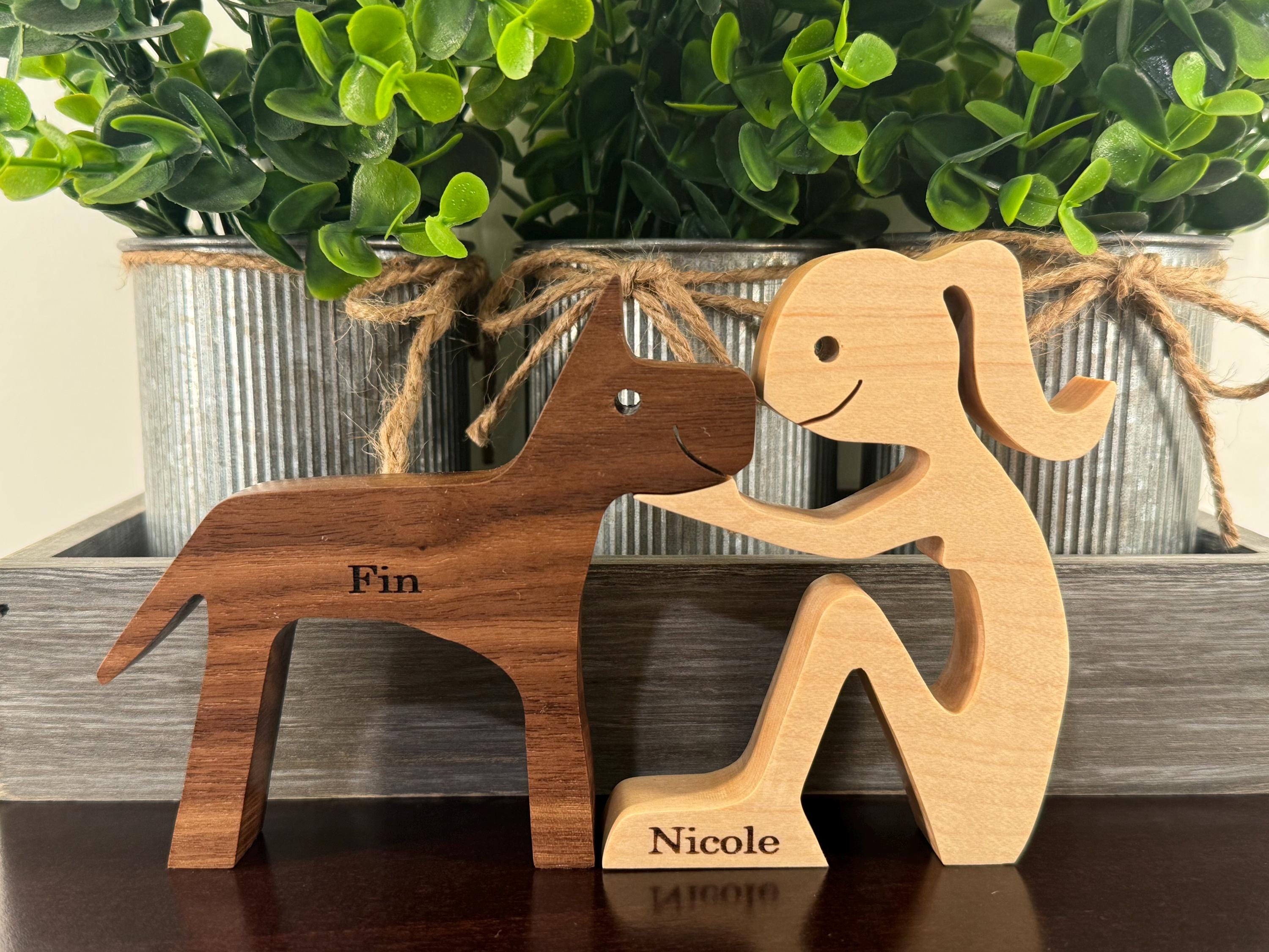 Hand Crafted Girl and Dog Wooden Sculpture- Personalized Option