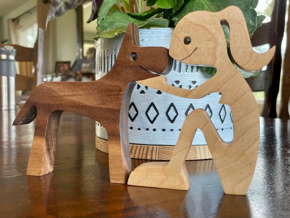 Hand Crafted Girl and Dog Wooden Sculpture- Personalized Option