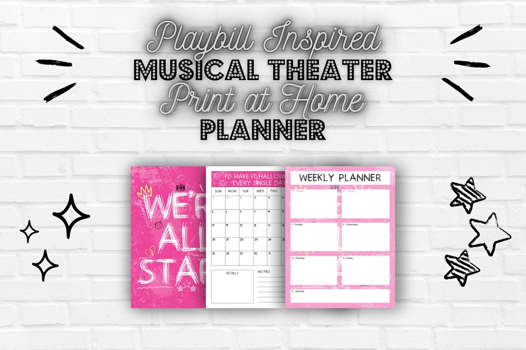 Playbill Inspired Musical Theater Print at Home Aug 24 July 25 Calendar and Planner Etsy