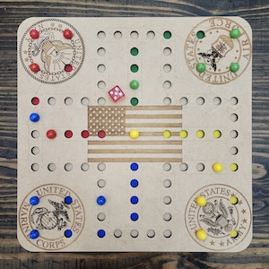 Wooden Game Board, 2-sided, Wahoo and Checkers, 6 sided dice, Wooden Checkers, and marbles included