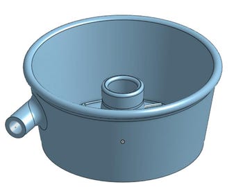 May include: A light blue, 3D-rendered, plastic container with a cylindrical spout and a central, raised, circular feature. The container has a wide, open top and a rounded rim. The design is simple and functional.